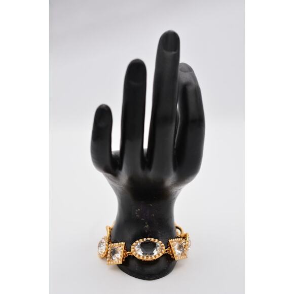 My Flat In London Jan Haedrich Bracelet Crystal Open Bezel Gold Signed BinAW - Picture 6 of 12